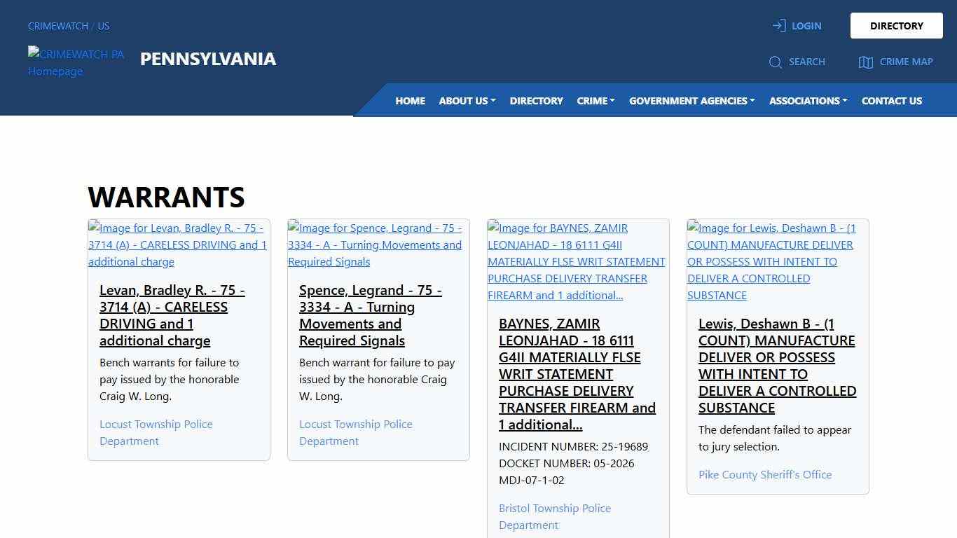 Pennsylvania Warrants | CRIMEWATCH
