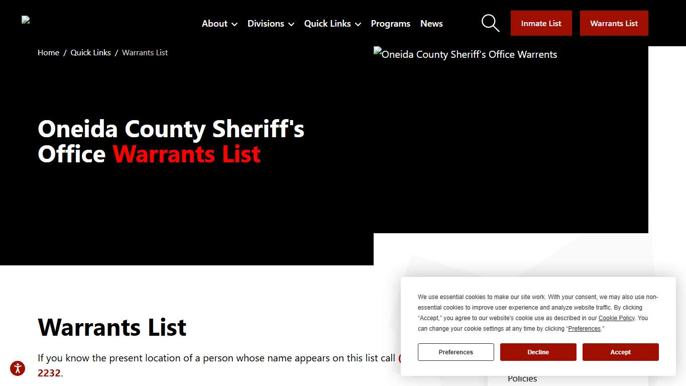 Warrants List | Oneida County Sheriff's Office